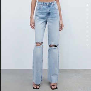 THE Zara Wide Leg ripped blue jeans